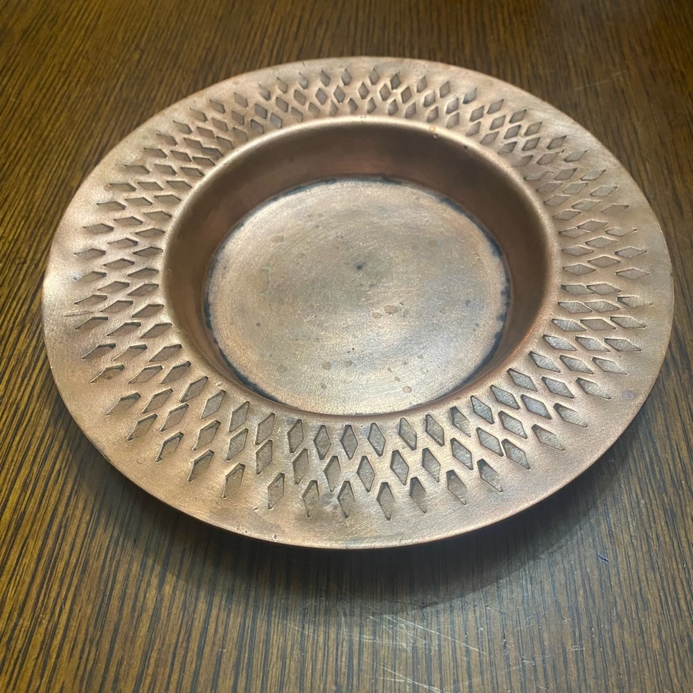 Mid-Century Modern Bronze Catchall Dish Dimmer Design Diamonds Vintage Retro - Picture 5 of 5